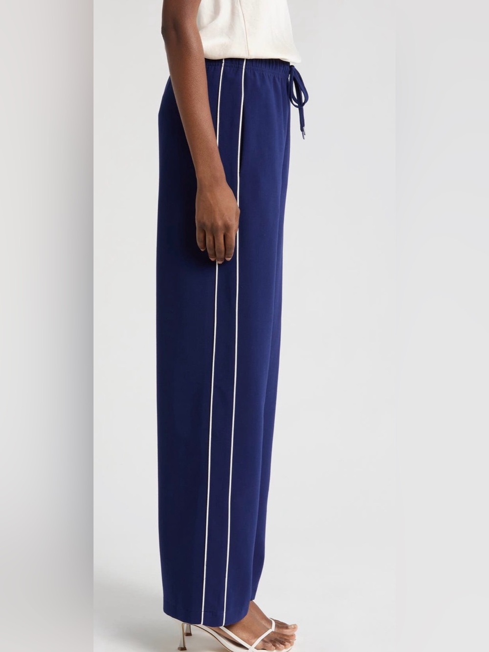 Wayf Blue Elastic Waist Pants with White  Detail